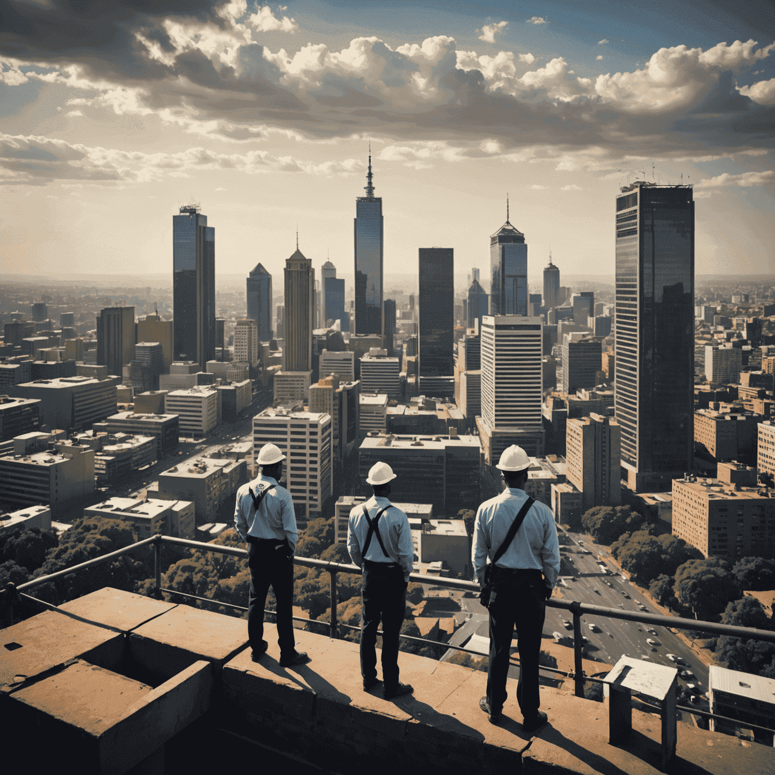 Johannesburg skyline with professionals in the foreground, representing the competitive job market